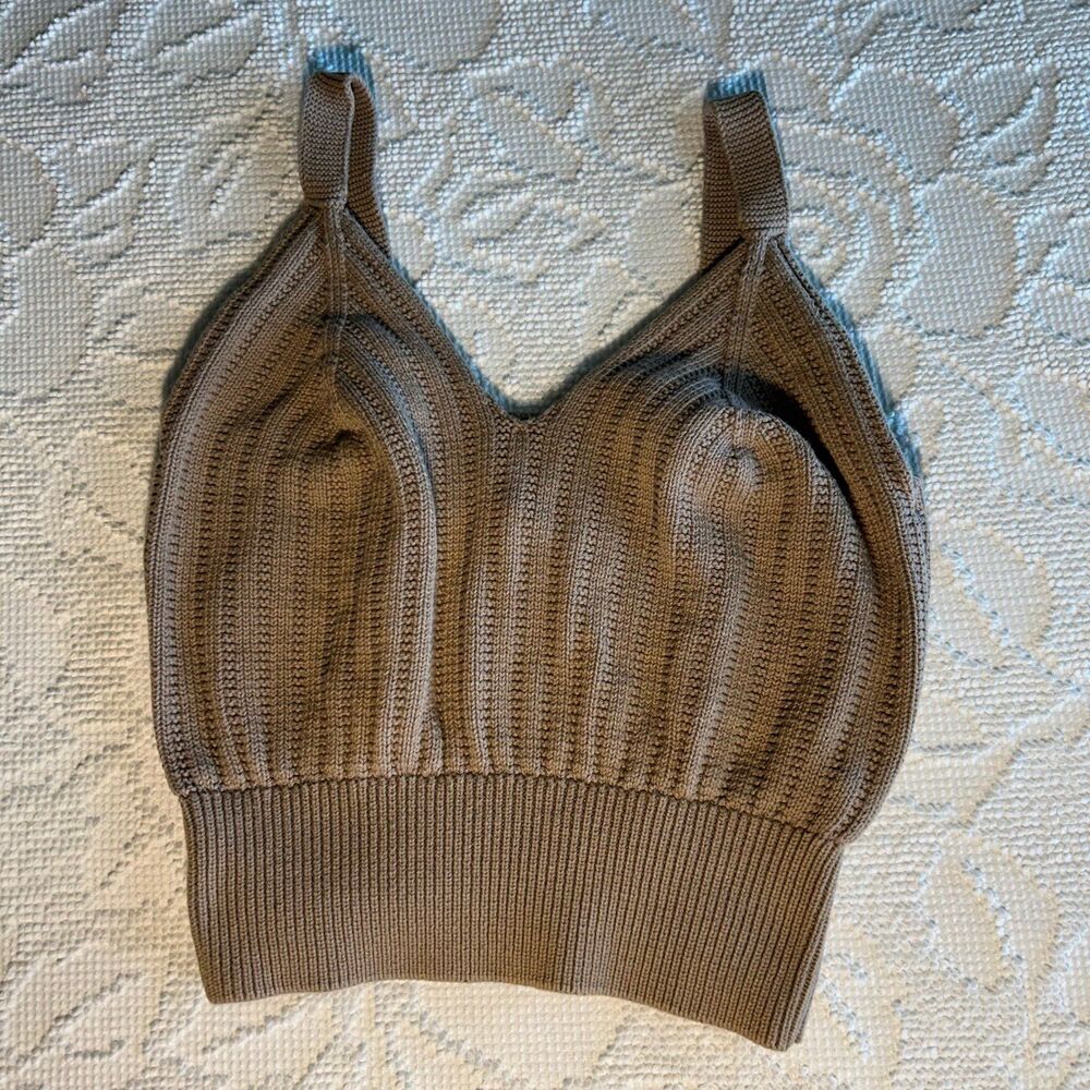Streetwear Society Knit Cropped Tank Top L Tan 100% Cotton Sleeveless M201